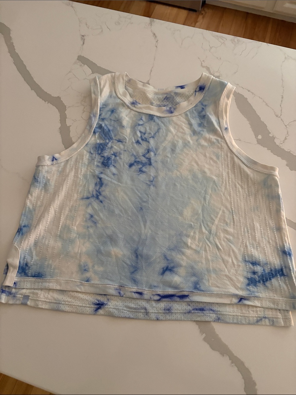 lululemon athletica White and Blue Tie-Dye Tank Top